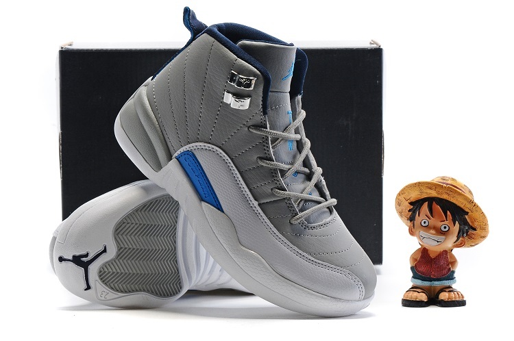 New Jordan 12 Grey Blue Shoes For Kids